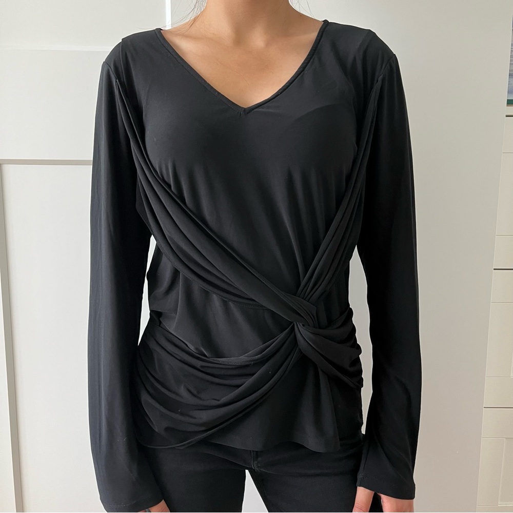 BLACK BLOUSE with bow tie twist front